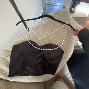 SHEIN Black Pearl-Trimmed going out Top